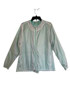 Nanette Lepore Women’s Mint Green Perforated Hooded Zip Up Jacket Size XL